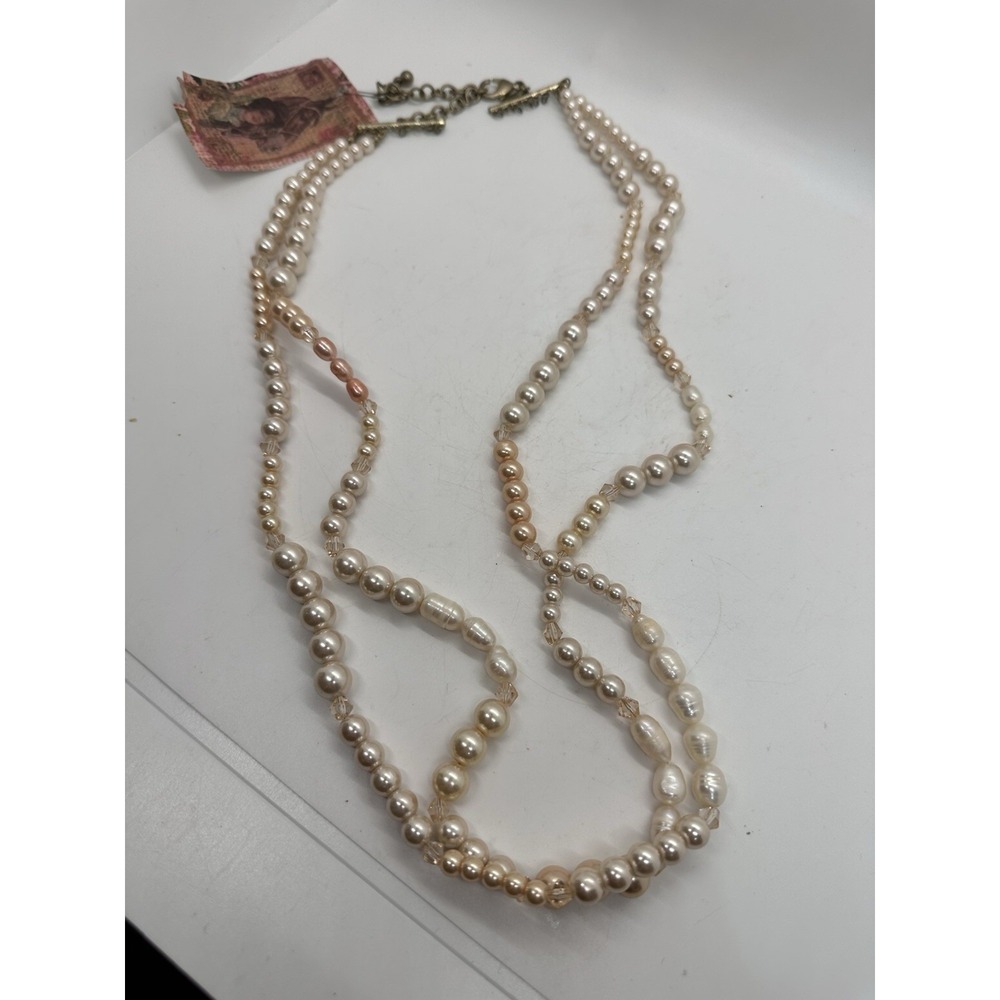 Handmade Multi‎ Strand Freshwater Pearl Necklace Blush Champagne Beads